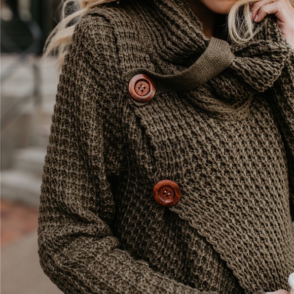 Olive Button Cardigan Sweater - Picture 2 of 3